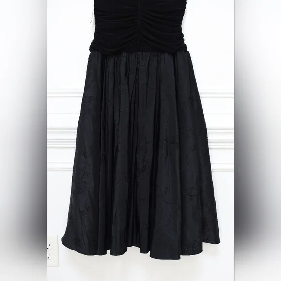 NWT Vintage Black Drop Waist Dress Embroidered Formal Prom Deadstock Size 10 90s - Picture 7 of 9